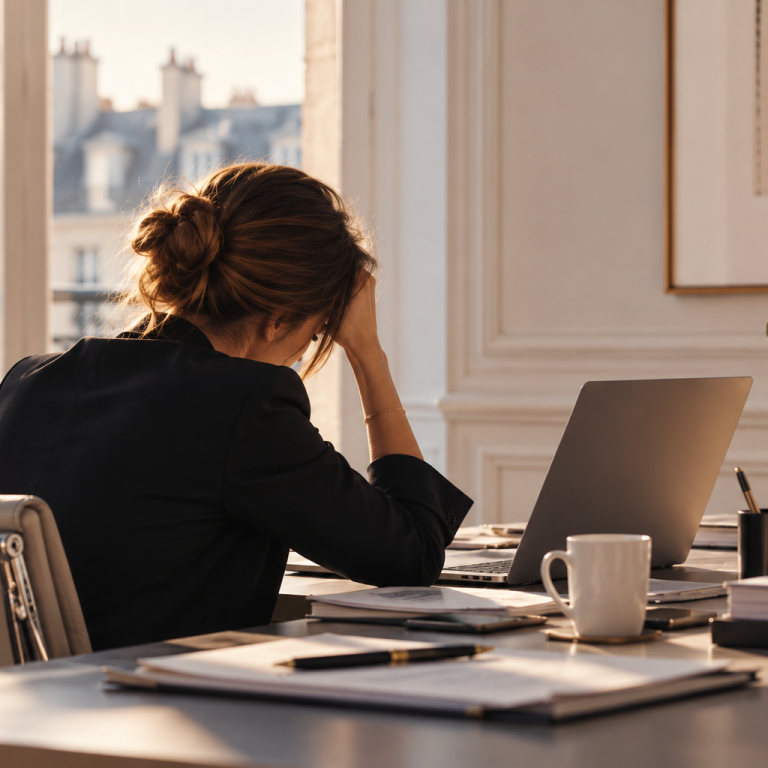 Personne épuisée devant son ordinateur, burn-out et surcharge de travail